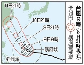 大型で非常に強い台風9号が沖縄接近　住家倒壊の恐れもある猛烈な風