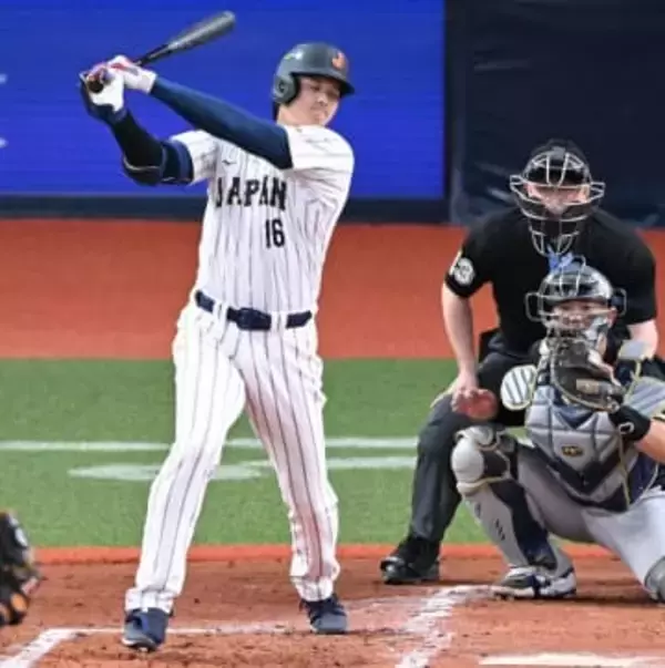 大谷翔平の第2打席は空振り三振　左投手の田嶋大樹と対戦　「2番DH」で代表合流後初実戦に出場【侍ジャパン強化試合】