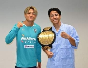〝キックの名手〟が共演　J1アビスパ福岡の名古新太郎　20日福岡でタイトルマッチのK―1王者、石井一成とエール交換