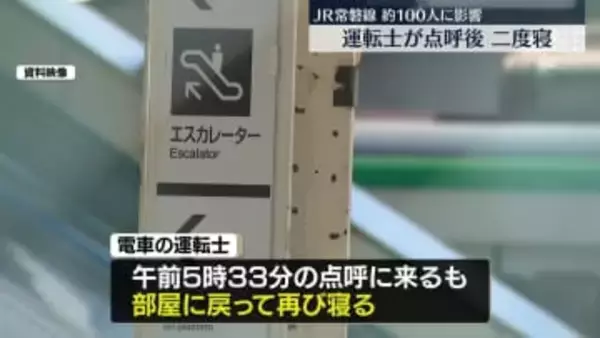 運転士が点呼後に再び寝る　JR常磐線の出発が24分遅れる