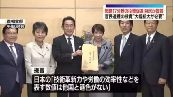 戦略17分野の投資促進に向け高市首相に提言　自民・成長戦略本部