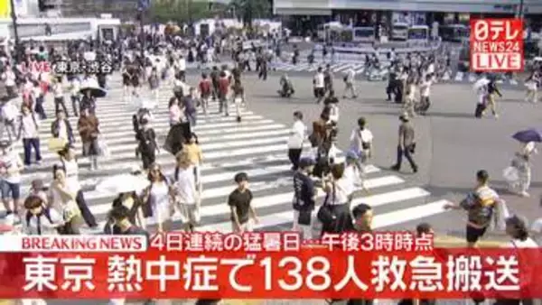 熱中症で138人を搬送　うち30代と70代の男性2人重篤　東京消防庁管内（午後3時まで）