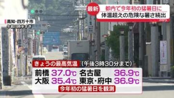 体温超えの危険な暑さ続出　都内で今年初の猛暑日に