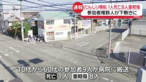 だんじり横転し複数人下敷きに　1人死亡、8人重軽傷　大阪・泉佐野市