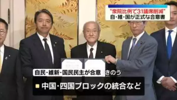 “比例代表で31議席削減”自民・維新・国民が正式な合意書