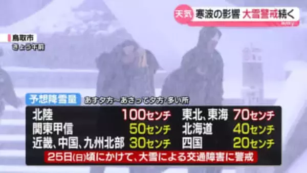 【あすの天気】日本海側では雪降り続く　北陸中心に雪の強まる所も