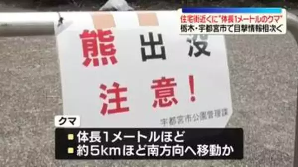 “体長1メートル”クマ、住宅街近くで目撃情報相次ぐ　栃木・宇都宮市