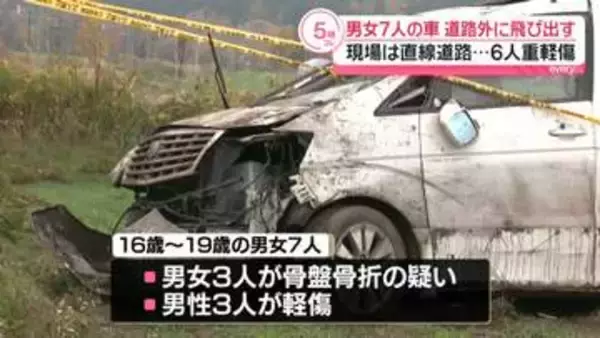 7人乗る車が対向車線の路外に飛び出し…10代男女6人が重軽傷　現場は直線道路　北海道津別町