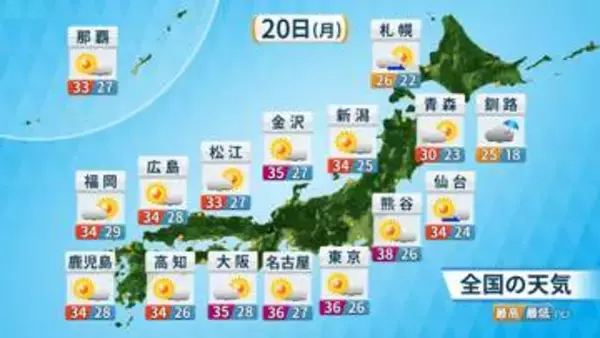 【あすの天気】東北南部～沖縄は広く晴れ　東京都心はことし初めての猛暑日の予想
