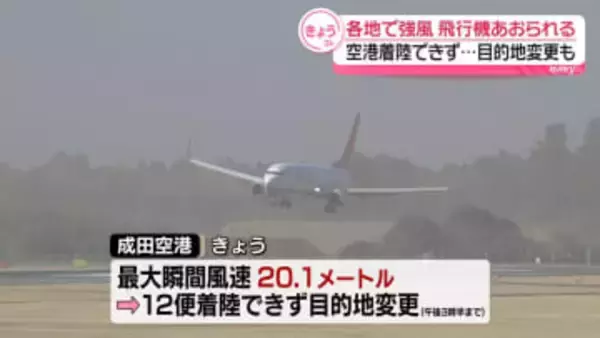 全国的に風強く…成田空港で12便が目的地変更　全日空が注意呼びかけ