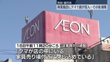 商業施設にクマが侵入、捕獲される　秋田・能代市