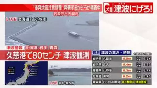 【震度5強】津波観測情報（17:52）