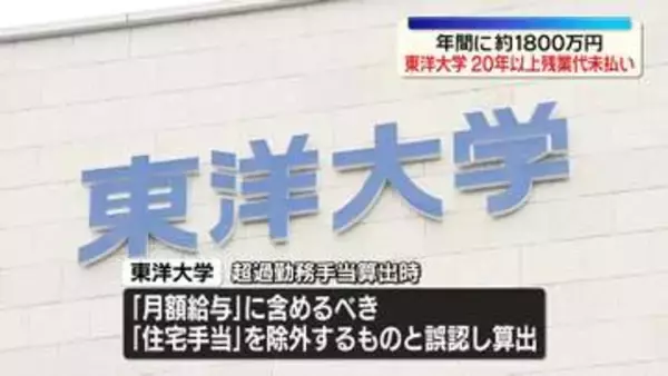 東洋大学、20年以上残業代未払い　労基署が是正勧告