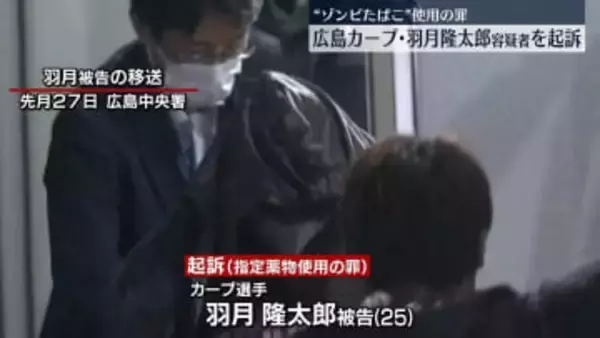 “ゾンビたばこ”使用の罪　広島カープ・羽月隆太郎容疑者を起訴