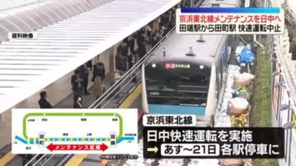 京浜東北線、あすから3日間快速運転を中止　夜間のメンテナンスを日中に行う“働き方改革”のため