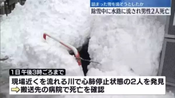 除雪中の男性2人が水路に流され死亡　新潟・十日町市