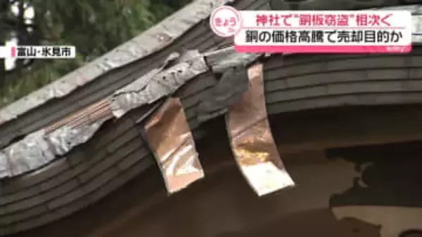 神社で“銅板窃盗”相次ぐ　銅の価格高騰で売却目的か　富山・氷見市
