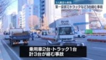 第一京浜で乗用車2台とトラック1台が絡む事故　3人搬送も軽傷