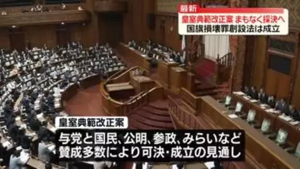 皇室典範改正案　参院本会議で採決へ　国旗損壊罪創設法は成立