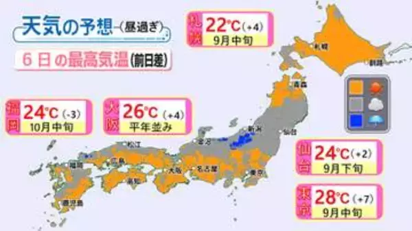 【天気】関東は晴れて暑い　日本海側でにわか雨