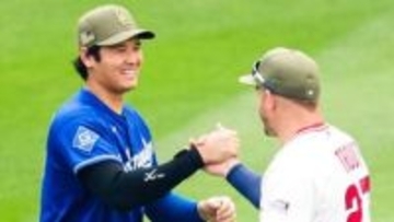笑顔あふれる大谷翔平　トラウトとは熱い“ハグ”　デトマーズ、アデルら古巣エンゼルス同僚と旧交温める　自身は4戦連続安打