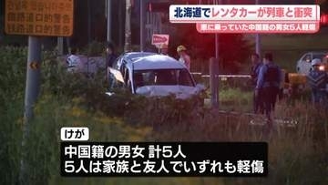 レンタカーと列車が衝突　車に乗っていた中国籍の男女5人軽傷　北海道上富良野町