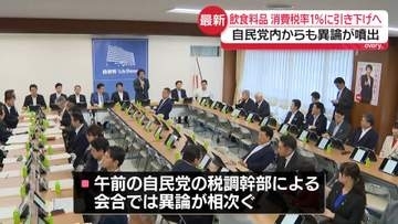 「飲食料品」消費税率1%に引き下げへ…政府、方針固める　自民党内から異論噴出