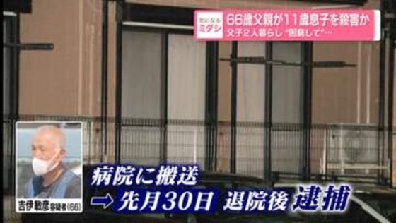 父子2人暮らし“困窮して”…66歳父親が11歳息子を殺害か