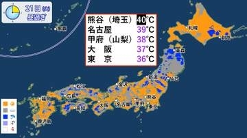 東日本と西日本で猛暑　関東で酷暑日か