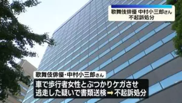 歌舞伎俳優・中村小三郎さんを不起訴処分　ひき逃げなどの疑いで今年8月に書類送検　東京地検