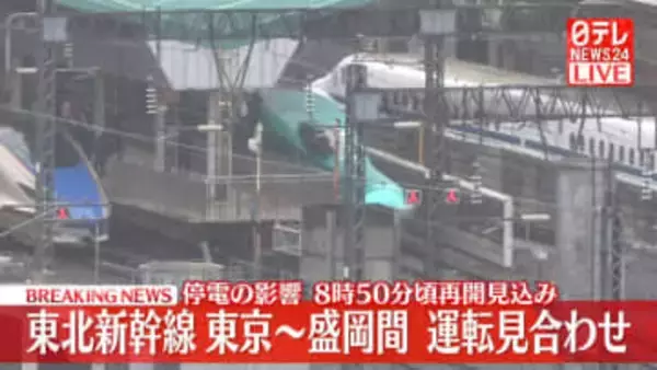 東北新幹線と山形新幹線の一部区間で運転見合わせ　午前8時50分頃再開見込み　停電トラブルの原因は倒木