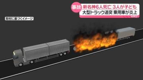 新名神で多重事故　6人死亡、3人が子ども　大型トラック追突　乗用車が炎上
