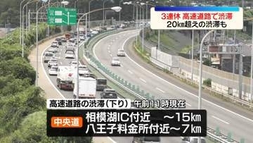 きょうから3連休　高速道路で渋滞…20キロ超も