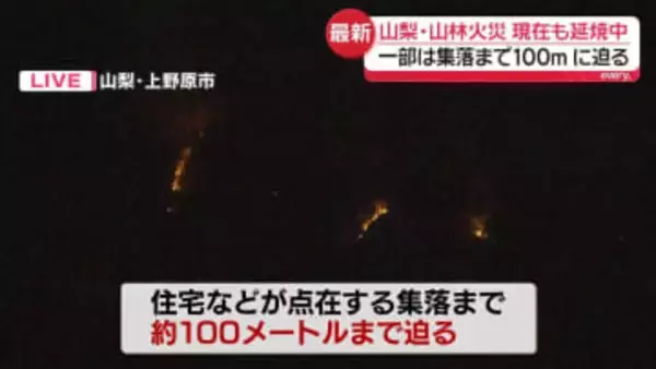 山梨「扇山」山林火災、延焼中　鎮火の見通し立たず