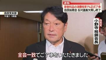 【速報】飲食料品の消費税率1％、来年4月から2年間　自民総務会で正式了承…反対議員は欠席し終了