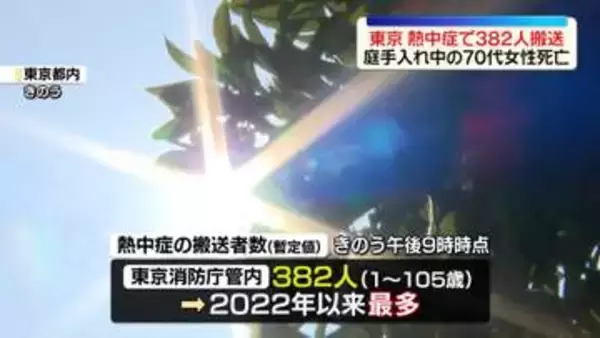 東京で3日連続の猛暑日　熱中症で382人救急搬送　庭手入れ中の70代女性が死亡