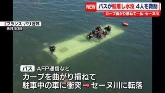 バスが転落し水没…4人救助　フランス・セーヌ川