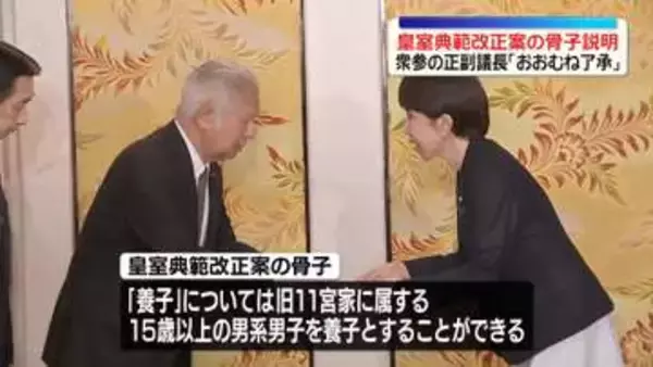 皇室典範改正案の骨子　木原長官から説明　衆参の正副議長「おおむね了承」