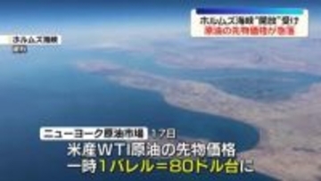 原油先物価格が急落、一時1バレル＝80ドル台に　ダウ平均株価は前日の終値から一時1100ドル以上↑　ホルムズ海峡“開放”受け