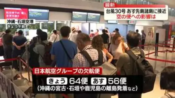 沖縄・宮古や石垣発着便など欠航へ【台風30号あす先島諸島に接近】