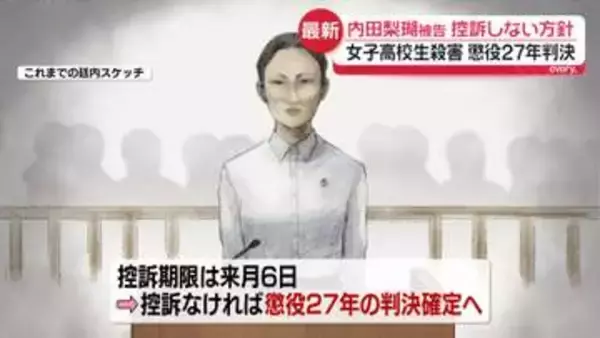 内田梨瑚被告、控訴しない方針　旭川・女子高校生殺害事件で懲役27年判決