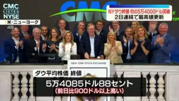 ダウ平均、終値で初の5万4000ドルの大台を突破　NY株式市場
