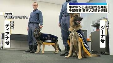 千葉県警、警察犬2頭を表彰…車の中から違法薬物を発見