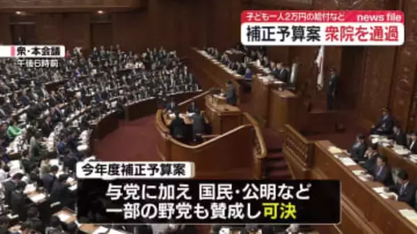 補正予算案が衆院通過　子ども1人あたり2万円の給付など盛り込む