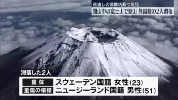 夜通しの救助活動で発見　閉山中の富士山で登山、外国籍の2人が滑落