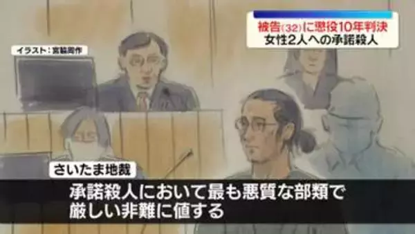 女性2人承諾殺人　被告に懲役10年判決　さいたま地裁
