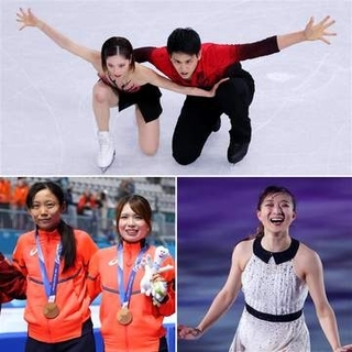 りくりゅうの“完コピ”　スピードスケートの髙木美帆＆佐藤綾乃がコラボ　坂本花織はセンターでリスペクトの決めポーズ