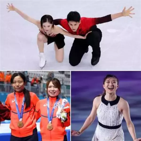 りくりゅうの“完コピ”　スピードスケートの髙木美帆＆佐藤綾乃がコラボ　坂本花織はセンターでリスペクトの決めポーズ