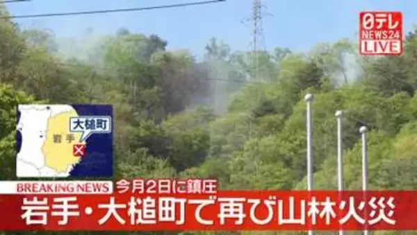 岩手・大槌町で再び山林火災　消防が消火活動