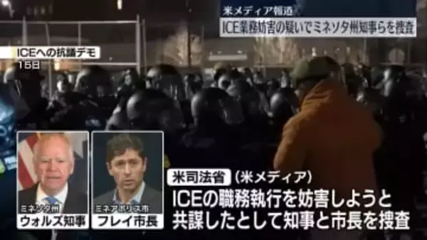 ICEの“業務妨害で共謀”　ミネソタ州知事とミネアポリス市長を捜査　米メディア報じる